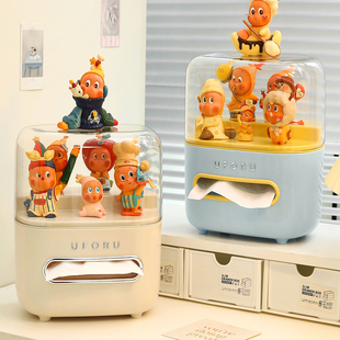 手办盲盒收纳盒星星人展示架可爱创意客厅桌面多功能抽纸盒纸巾盒