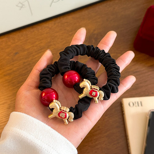 2026喜庆马年红色小马大肠发圈头绳新年款女高弹力发绳橡皮筋头饰