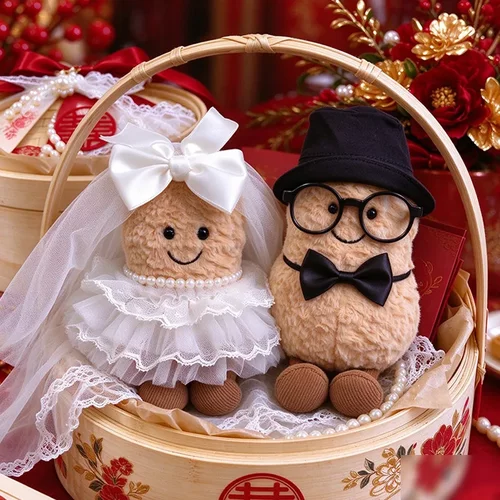 仅娃衣/JC好事花生玩偶头纱婚纱娃衣结婚压床娃娃婚礼伴手礼表白