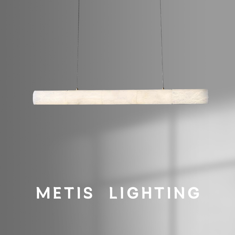 云石吊灯现代简约吧台岛台茶室一字长条轻奢创意艺术全铜餐厅吊灯