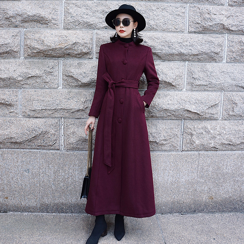 2022流行大衣秋冬新款立领毛呢修身加厚羊绒女超长款呢子外套过膝