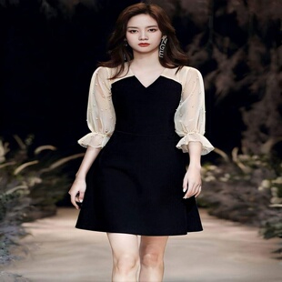 黑色短袖 日常晚礼服女端庄大气艺考演出主持小个子气质显瘦小礼裙