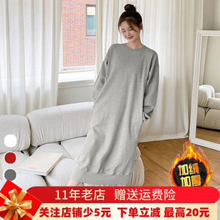 直筒微胖大码 加绒加厚bf宽松慵懒风显瘦遮肚子连衣裙 卫衣裙女冬季