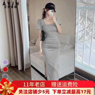 掐腰梨型身材包臀显瘦气质连衣裙紧身性感纯欲风遮肚腩长裙侧开叉