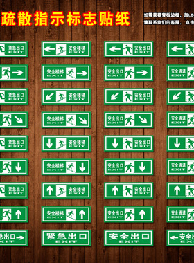 定制疏散指示标志标识紧急安全出口通道楼梯提示箭头贴纸TEP