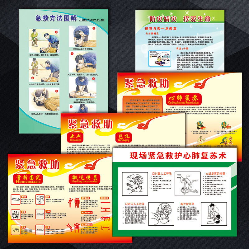 应急救助急救方法图解人工呼吸现场紧急救护心肺复苏术宣传画yjz
