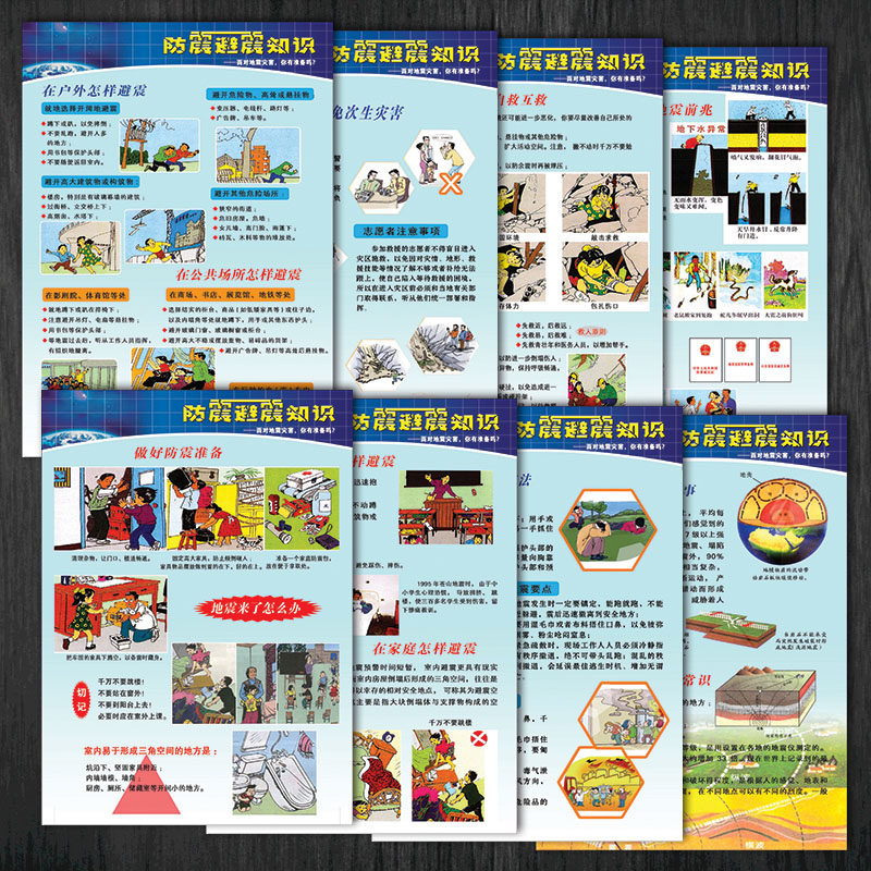 地震科普宣传画挂图防震避震知识学校避震自救互救海报招贴画kph