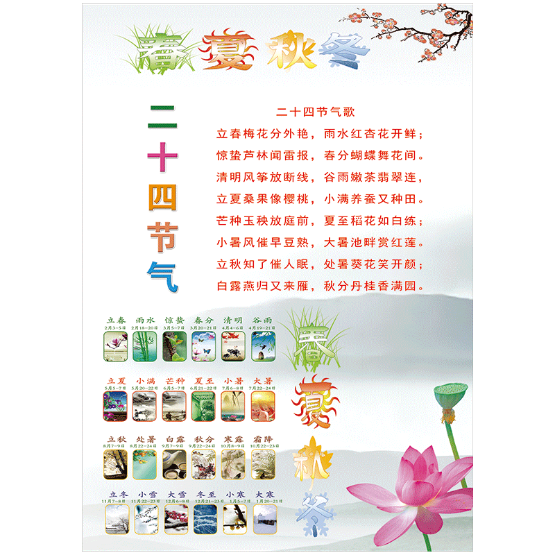 春夏秋冬24二十四节气歌宣传画教学挂图海报宣传栏展板墙贴纸SCZ