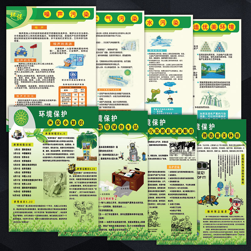 环境保护知识宣传画挂图环保标语海报大气水噪声噪音污染贴画kfh