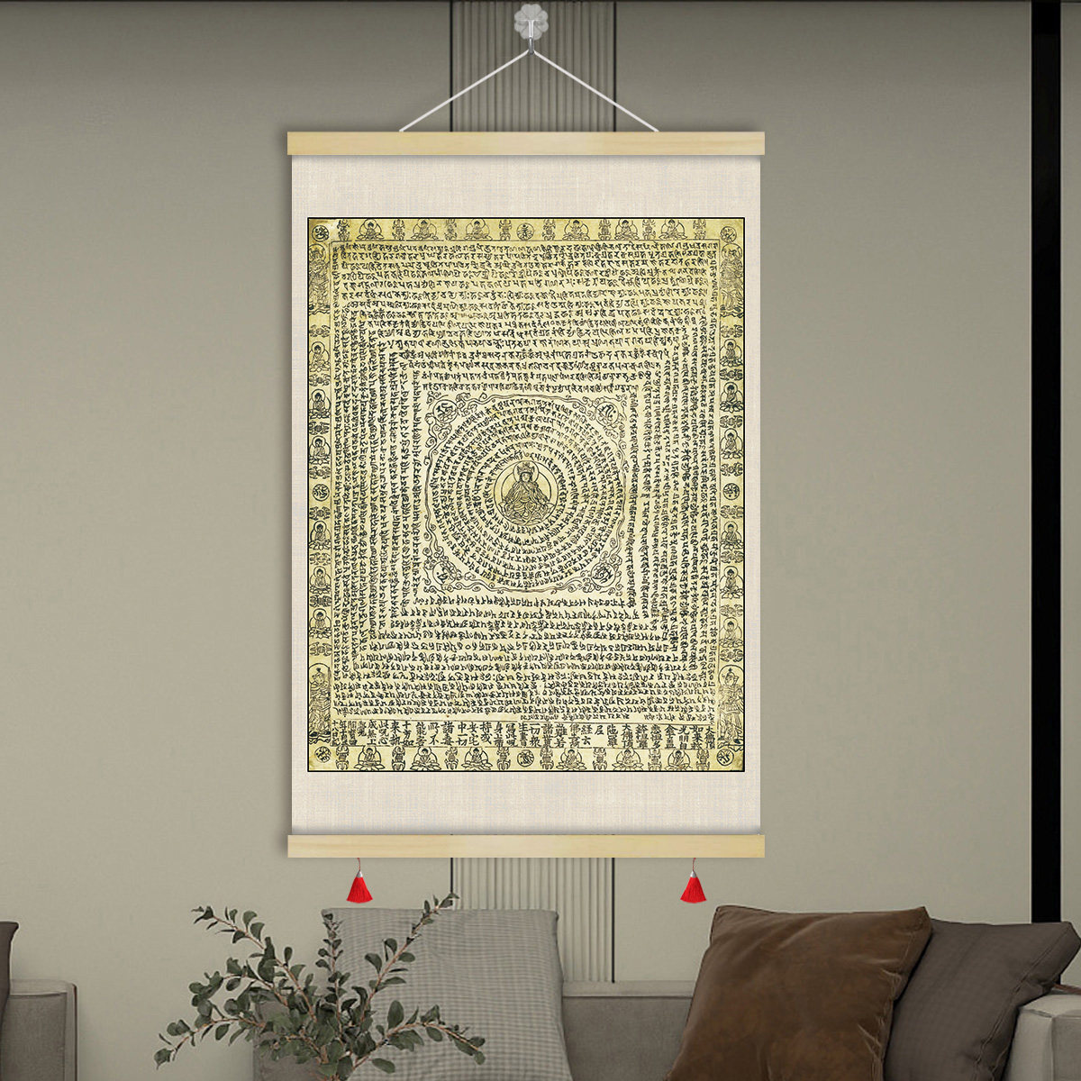 梵文大佛顶陀罗尼即首楞严咒禅意佛经全文卷轴挂画墙装饰画gfj03