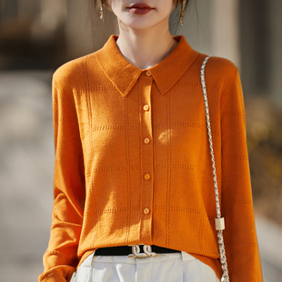 Z.M.R 百搭通勤 经典气质针织衬衫上衣女时尚休闲翻领开衫春薄款