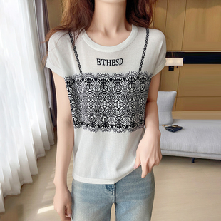 Z.M.R 奢感重工提花 设计感100莱赛尔天丝针织短袖T恤女薄款上衣