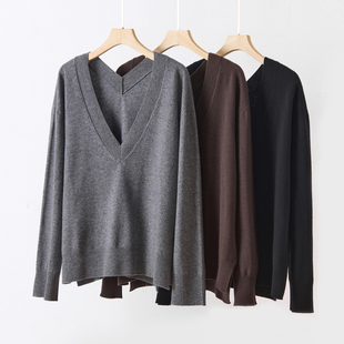 【扬子纱100精纺羊毛衫】秋冬新款慵懒风长袖针织宽松毛衣上衣女