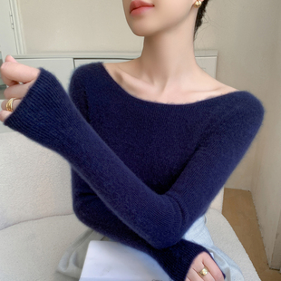 针织打底衫 无缝一线成衣修身 一字领山羊绒衫 毛衣女 名媛千金