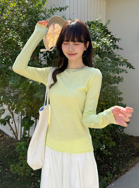 小7家ins正肩卷边长袖T恤女2026春季新款薄款修身显瘦上衣潮