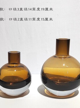 现代简约收口大肚玻璃花瓶摆件样板房餐厅桌面水培鲜花设计摆件