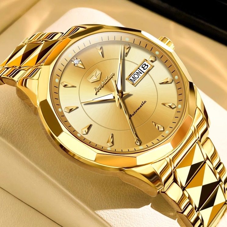 正品牌唠力瑞士手表男士机械表全自动防水时尚钨钢带夜光名牌男表