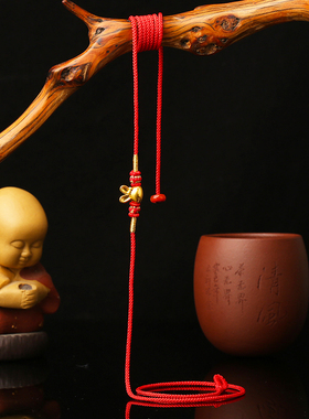 999足金生肖兔本命年红绳腰链女3D黄金小兔子腰绳5D萌兔24K红腰带