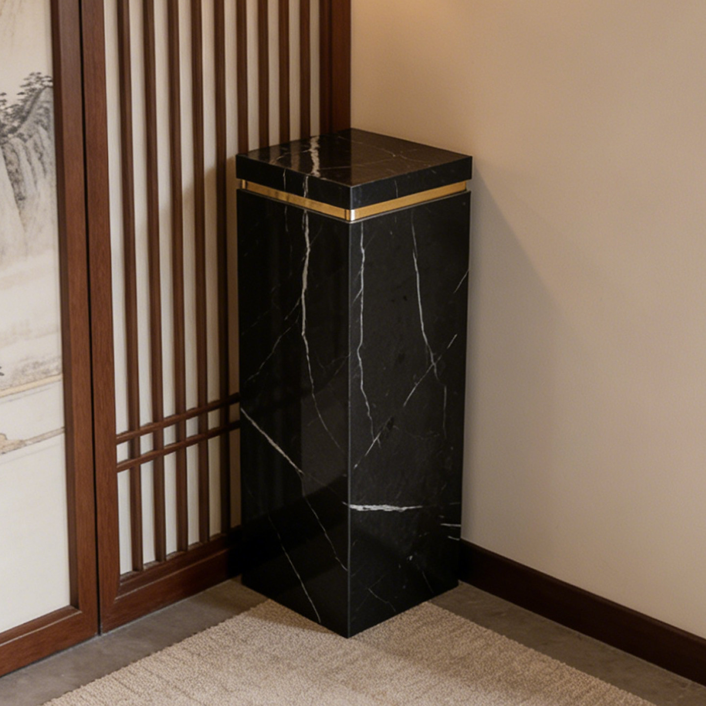 天然黑白根大理石摆件底座酒店别墅玄关装饰石材柱子雕塑台定制