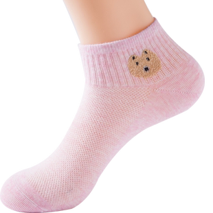 浪莎袜子女ins潮船袜浅口隐形小熊可爱日系短筒纯棉薄款棉袜女白