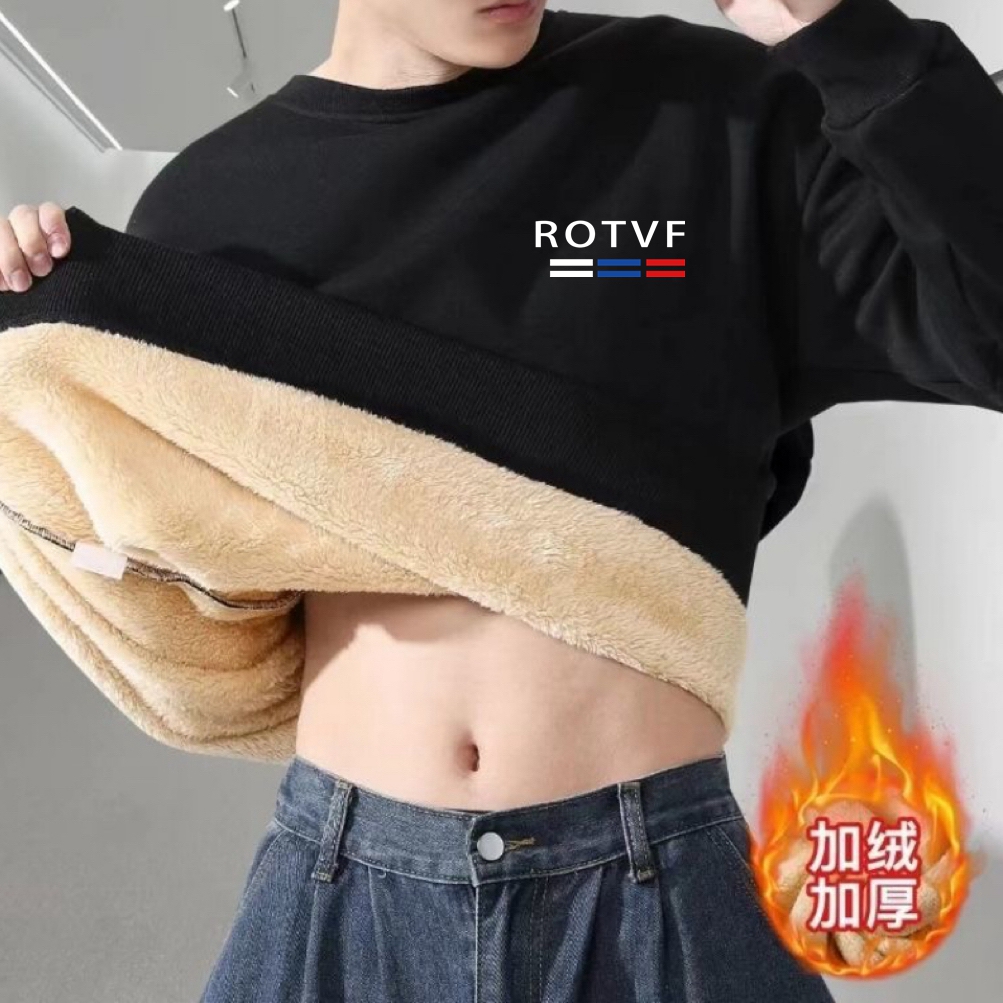 男士大码保暖内衣羊羔绒圆领卫衣加绒加厚秋冬季长袖休闲打底衫潮