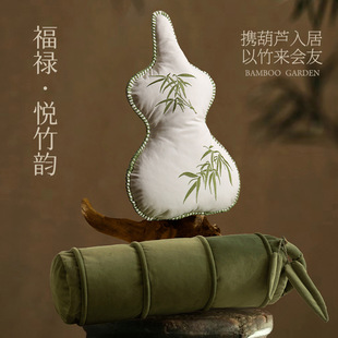 竹子葫芦抱枕蒲团坐垫办公室午睡靠垫腰靠垫子沙发靠背垫 新中式