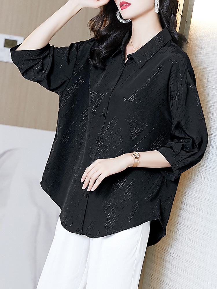 阿吉多黑色衬衫女春秋设计感小众薄款复古港味衬衣时尚气质上衣潮