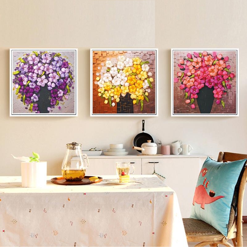 彩带秀丝带绣手工刺绣自绣diy材料包立体新款花卉客厅三联挂画