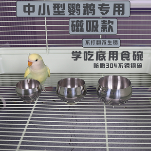 183小宠物鹦鹉学吃笼底磁吸食碗不锈钢水碗食盆鸟笼中小型鹦鹉