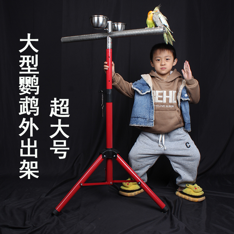 大型鹦鹉便携外出放飞架不锈钢折叠站棍大号伸缩轻便携双鸟用站架