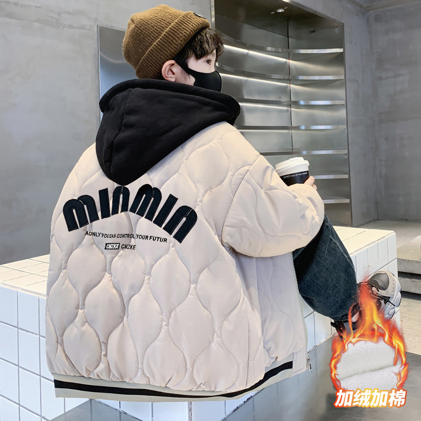 男童外套加绒加厚派客服棉服冬装