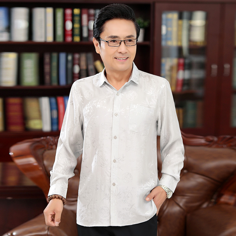堡索真丝长袖衬衫男蚕丝桑蚕丝