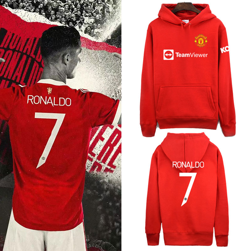 C罗曼联7号套头卫衣男小小罗欢迎回家足球训练服秋冬加绒运动外套