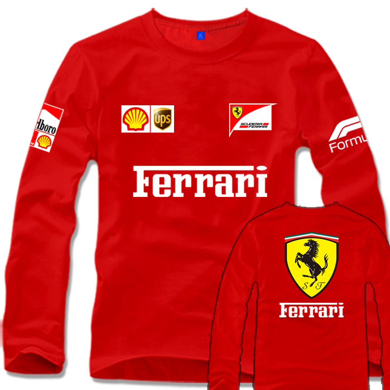 Ferrari法拉利SF1000 F1方程式赛车服春秋男纯棉长袖t恤打底体恤