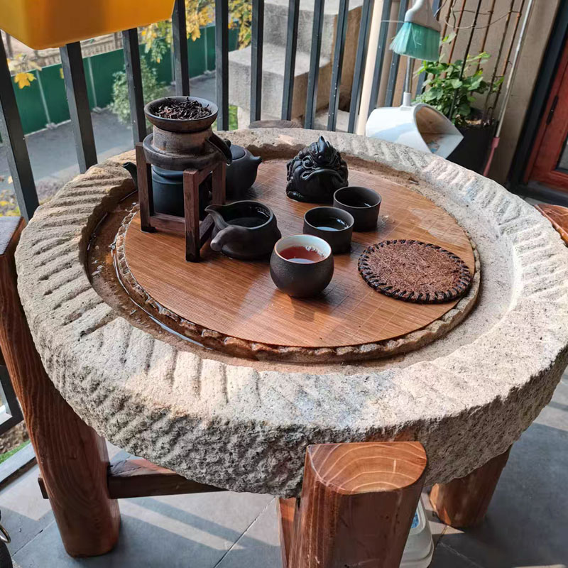 老石磨茶桌民间摆件旧石器