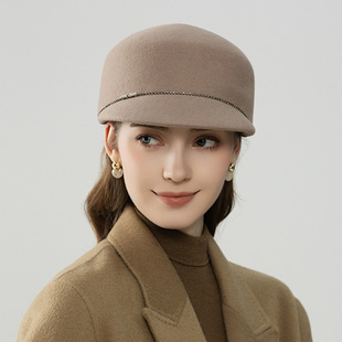 帽子新款澳洲羊毛呢马术帽子女款秋冬季复古鸭舌帽冬天时尚骑士帽