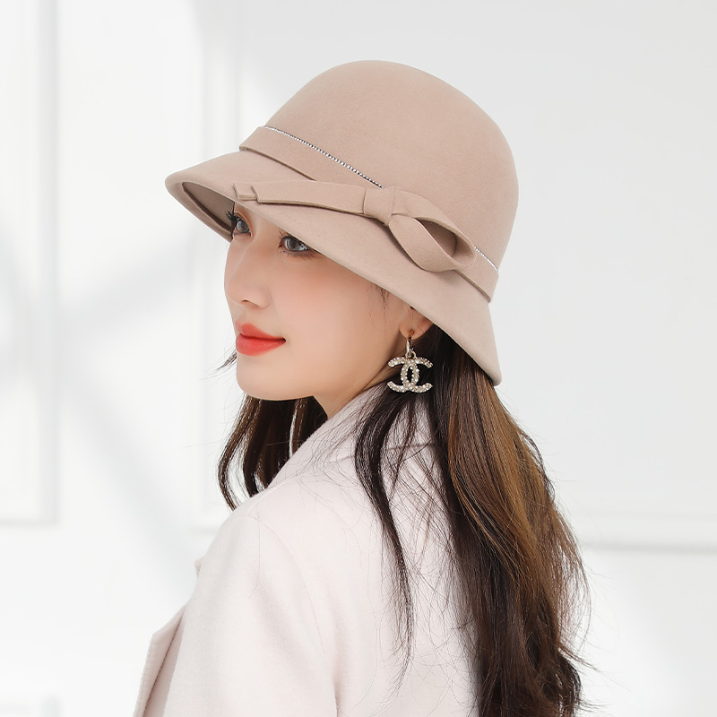 羊毛帽子女冬天圆顶小礼帽百搭时尚小檐渔夫帽韩版潮秋冬优雅盆帽
