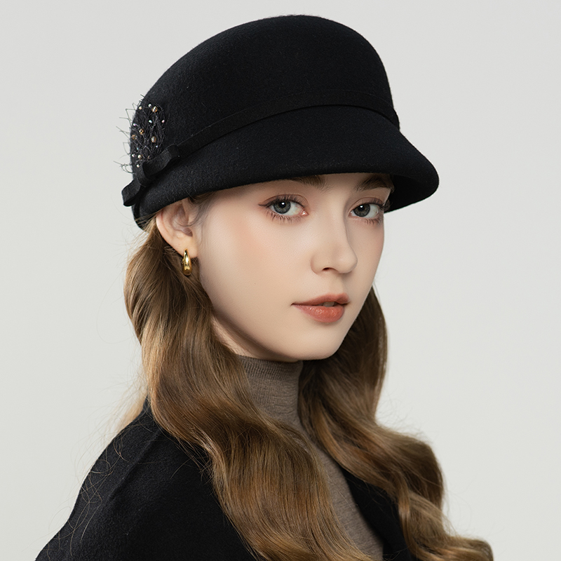 帽子女秋冬羊毛鸭舌帽英伦休闲