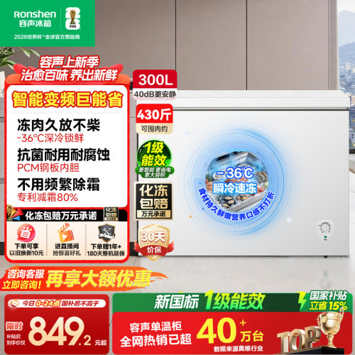 容声300L家用小型减霜变频冰柜