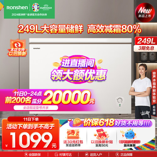 【新品】容声249升家用单温冰箱冰柜全冷冻减霜商用冷藏冷柜