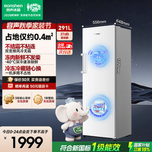 容声方糖291升立式无霜家用冰柜