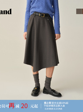 Eland衣恋半身裙女复古格纹显瘦A字伞摆裙2025冬季新款