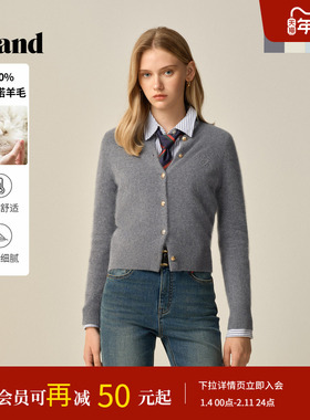 【100%美丽诺羊毛】Eland衣恋毛针织衫女圆领开衫2025冬季新款