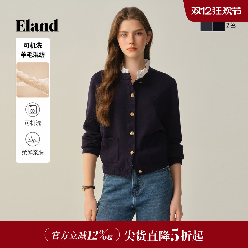 ELAND含绵羊毛毛针织衫单排扣