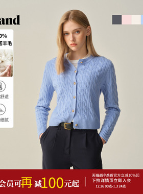 【100%美丽诺羊毛】Eland衣恋毛针织衫女短款开衫2025冬季新款