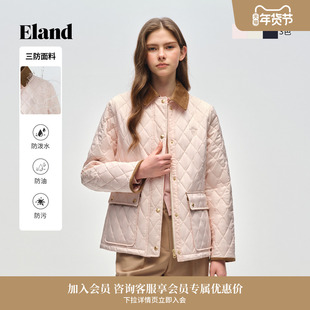 【轻暖棉服】Eland衣恋棉衣女菱格翻领小香风外套保暖26春季新款