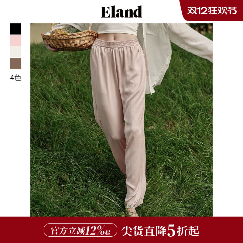 ELAND松紧腰光泽感休闲裤