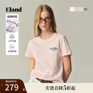 新款 Eland衣恋T恤女学院后背海军风图案显瘦短袖 上衣2025夏季