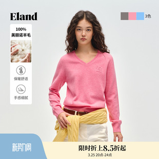 新款 Eland衣恋毛衣女时尚 2026春季 套头针织衫 V领合身长袖
