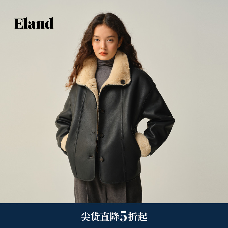 ELAND皮草翻领短款夹克